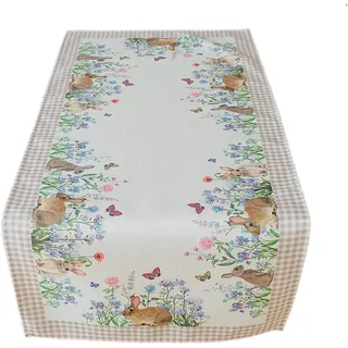 texpot Tischläufer 40 x 90 cm mit Druck Häschen & Blumen Ostern Frühling