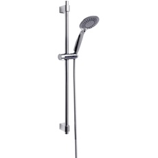 WENKO Brauseset Young, mit modernem Duschkopf mit 5 Strahlarten, Duschstange aus hochwertigem Edelstahl und Duschschlauch, für Durchlauferhitzer geeignet, Universalanschluss 1⁄2“, 66 cm, Silber glänzend