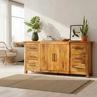 OPIUM OUTLET Kommode Sideboard Büffet Schrank Möbel Massivholz Kolonial-Stil asiatisch indisch orientalisch Mango-Holz - Braun
