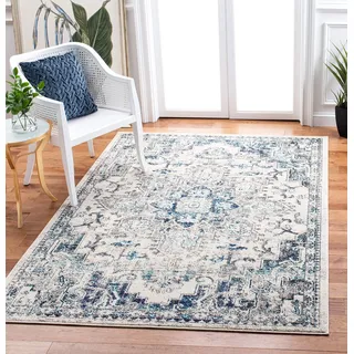 Safavieh Distressed Teppich für Wohnzimmer, Esszimmer, Schlafzimmer - Madison Collection, Kurzer Flor, Elfenbein und Grau, 160 X 230 cm