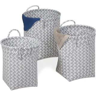 Relaxdays 3Xwäschekorb , Multicolor , Kunststoff, Metall , 36.5x46.5x35 cm , Badaccessoires