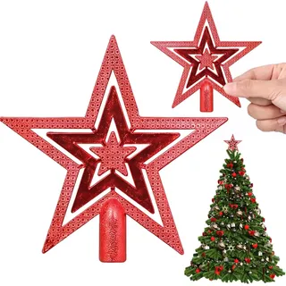 Weihnachtsbaumspitze Stern,Glitzernde Baumspitze Stern, Weihnachtsbaumspitze Glitzer S-Tern,Weihnachtsbaum S-Tern, Christbaumspitze S-Tern, Christbaumspitzen,Weihnachten Tannenbaumspitze(Rot)