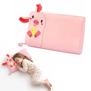 champracer Schlummerkids Kissen, Calmly Kinderkissen, Kinderkopfkissen, Atmungsaktives Ergonomisches Kissen für Jungen und Mädchen mit Niedlichen Tierdesigns (Schwein,50 * 30 cm)