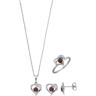 Firetti Schmuckset "Multipack Schmuck Geschenk Silber 925 Halskette Ohrstecker Ring Herz" (Set, 5 tlg.) mit Rubinen und Zirkonia (synth.), silberfarben, rot, kristallweiß, rot, kristallweiß