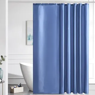 Furlinic Badvorhang Duschvorhang Badewannenvorhang Überlänge Anti-Schimmel für Badezimmer,Textiler Vorhang aus Stoff Waschbar Wasserdicht Blickdicht,Größe 200x240 cm Hellmarineblau mit 12 Haken.