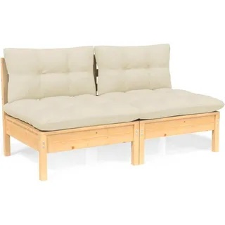 vidaXL 2-Sitzer-Gartensofa mit Creme Kissen Massivholz Kiefer - Creme