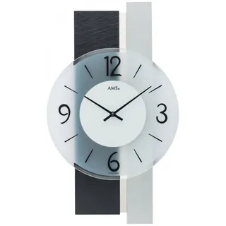 AMS 9555 Wanduhr Quarz analog silbern modern mit Schiefer und Glas - Silber