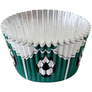 PME Foliengefütterte Backförmchen für Cupcakes, Motiv Grüner Fußball, Standardgröße mit tieferer Füllung, Packung mit 30 Stück