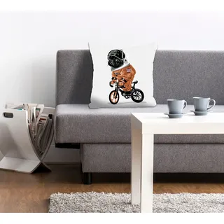 queence Dekokissen »Spacedog« mit einem fahrradfahrenden Astronauten-Hund, orange