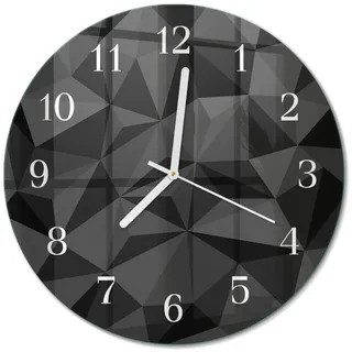 Tulup Wanduhr aus Glas Ø30 cm - 3D-Muster , Schwarz , Rund , 30x30x0.4 cm , Dekoration, Uhren, Wanduhren