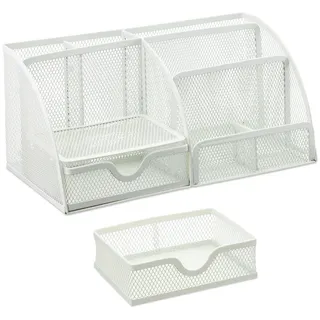 Relaxdays Schreibtisch Organizer Metall Mesh, weiß