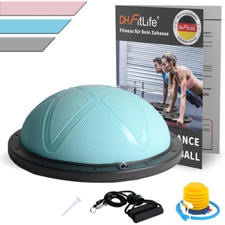 DH FitLife Balance Ball, Yoga Gleichgewichtstrainer Φ60*22cm bis 200 KG belastbar, halber Gymnastikball Fitness Balance Board, Balance-Board mit Pumpe und Fitnessbändern,