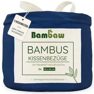 Bambaw – Kissenbezüge 40x60 cm (2-er Pack) - 100% Bambus - weicher und atmungsaktiver Kopfkissenbezug 40x60 cm - Kissenbezug blau - Allergiker Kissenbezug - Kissenbezug Bambus