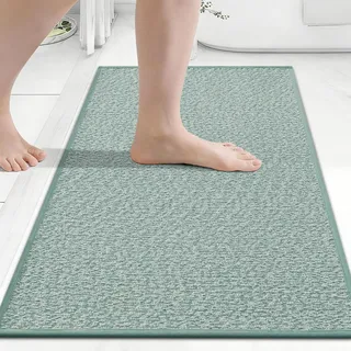 Homaxy Dünn Badezimmerteppich, Badematte, 51X76 cm, Grün | Kurzfasern, Dicke: 0,4 cm, Rutschfest, Gummi Rückseite, Saugfähig, Schnelltrocknend, Waschbar, Leicht zu reinigen, Badteppich
