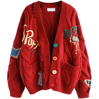 Generisch Strickjacke Damen Kurz Cardigan Mit Knöpfen Elegant Mantel Strickjacken Für Damen Oversize Langarm Strickmantel Pullover Bluse Warme Bunt Herbst Winter