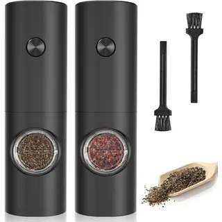 OKWISH 2x Elektrische Salz und Pfeffermühlen Salzmühle Pfeffermühle Gewürzmühle LED 2tlg Set Elektrische Salz- und Pfeffermühlen Salzmühle Pfeffermühle - Schwarz