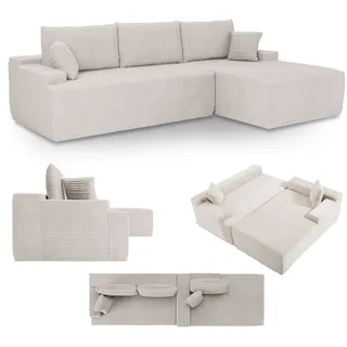 Juskys Sofa Coredo mit Cord Bezug - Dekokissen - Beige