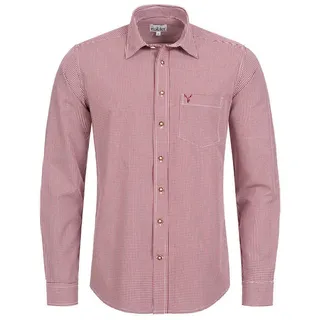 Trachtenhemd NÜBLER "Trachtenhemd langarm Rudi", Herren, Gr. M, EURO, rot (weinrot), Obermaterial: 70% Baumwolle CO. 30% Polyester PES., Hemden Trachtenhemd