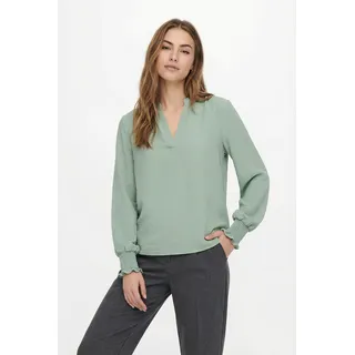Blusenshirt ONLY "ONLMETTE V-NECK LS SMOCK TOP NOOS WVN", Damen, Gr. S, grün (jadeite), Web, Obermaterial: 100% Polyester, unifarben, regular fit normal, V-Ausschnitt, gesmokt, Shirts Blusenshirt, Kunstfaser, regular fit