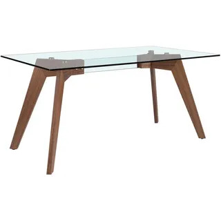 Angel Cerda Esstisch Esstisch Rechteckig gehärtetes Glas aus Walnuss 160/95/76 cm , Transparent, Walnussfarben , Holz, Glas , 160x76x95 cm , Esszimmer, Esstische