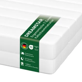 Ergonomische 7-Zonen Kaltschaummatratze | 80 x 200 cm | 12cm | H2 & H3 | DREAMSTAR Simple Flex - Weiß