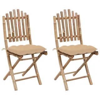 vidaXL Klappstühle, 2 Stück, mit Kissen, Bambus - Beige