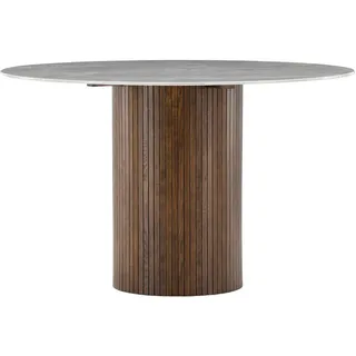 Livetastic Esstisch , Braun, Dunkelgrau , Holz, Glas , Esche , furniert , rund , zylindrisch , 120x74x120 cm , Holzmöbel, Holztische, Esstische Holz, Esstische in Holzoptik