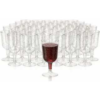 MATANA 50 Premium Elegante Plastik Weingläser mit Silberglitter, 180ml - Mehrweg Cocktailgläser, Gold Weingläser aus Kunststoff, Weinbecher für Hochzeiten, Geburtstage & Partys