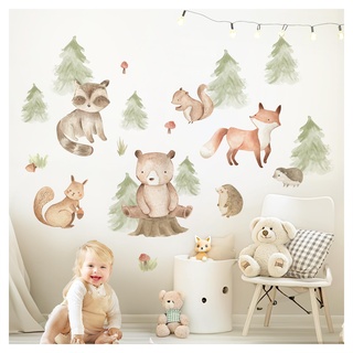 DEKO KINDERZIMMER Wandtattoo Waldtiere Wandaufkleber Bär Fuchs Hase Wandsticker für Kinderzimmer Babyzimmer Wanddeko DK1092-2