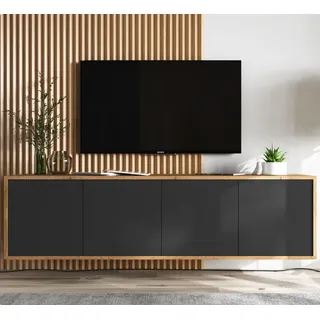 meble lindner Apollo 2 TV-Lowboard 150 cm Wotan Eiche Schwarz Holzwerkstoff