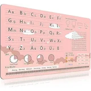 Schreibtischunterlage Kinder Abwischbar, Wolken Schreibtisch Unterlage Kinder, Schreibunterlage Kinders, Schreibtischunterlage Mädchen mit ABC, Uhrzeit, Geometrische, 70 x 40 cm (Rosa, Wolken) - Rosa
