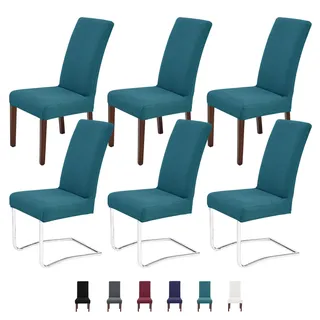 Litrue Stuhlhussen 6er Set Stuhlbezug Schwingstühle Abnehmbarer Waschbarer Stuhlüberzug Stretch Hussen Stühle Schutz für Esszimmer Küche Hotel Bankett Hochzeit (Grün)