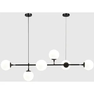 KCO Lighting Moderner Kronleuchter, Schwarze Lineare Sputnik-Pendelleuchte, Zeitgenössischer Weißer 6-flammiger Glaskugel-Kronleuchter für Kücheninsel, Esszimmer (Schwarz+Weiß)