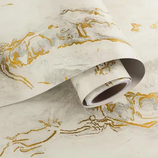 VaryPaper Klebefolie Marmoroptik Beige Gold Marmor Tapete Selbstklebend 81cmx300cm Marmor Folie Klebefolie Küche Arbeitsplatte Tapete Badezimmer Wasserfest Tischfolie Küchenschränke Folie für Möbel