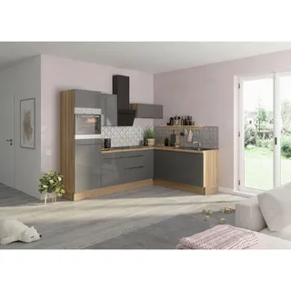 Optifit Eckküche , Anthrazit, Eichefarben , Metall , 3 Schubladen , L-Form, nur wie online abgebildet bestellbar , 270x200 cm , Made in Germany, DIN EN ISO 14001, DIN EN ISO 50001, DIN EN ISO 9001, AGR-geprüft , Zusatzausstattung erhältlich, höhenverstellbare Füße , Küchen, Küchenzeilen & Küchenblöcke, Eckküchen, Eckküchen ohne Geräte