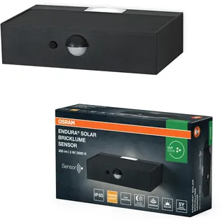 Osram ENDURA STYLE BRICKLUME Sensor, Solarleuchte, 3W, 300lm, grau, dunkelgrau, indirekte Beleuchtung, Bewegungsmelder, Tageslichtsensor, IP65, 3.000K Farbtemperatur, warmweiße Lichtfarbe