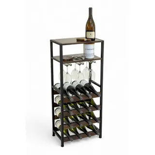DanDiBo Weinregal 16-Flaschen mit Glashalter Metall/Holz Schwarz 41,5/24/100 cm , 41.5x100x24 cm , Weinregale