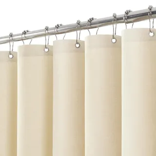 Duschvorhang Leinen mit Metall Duschvorhangringe Stoff Textil Badewannenvorhang Anti Schimmel Bad Vorhang Set Wasserdicht Badewanne Vorhang Schwerer Shower Curtain Badezimmer - 182 x 244cm (Beige)
