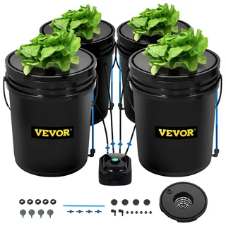 Vevor DWC Hydrokultur-Anbausystem, Hydrokultur Anzuchtsysteme, Deep Water Culture 4X 20-L-Eimer, DWC-System mit Luftpumpe, Luftsteinen und Wasserstandsanzeige für Blattgemüse