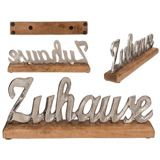 Out of the Blue Silberfarbener Schriftzug, Zuhause, auf Holz-Standfuß, ca. 31 x 12 cm, Braun
