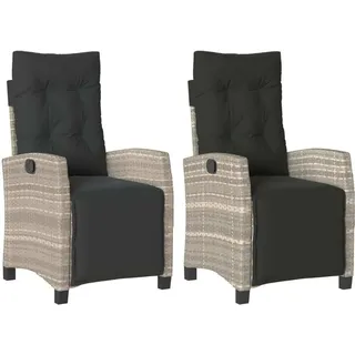 vidaXL Gartensessel mit Fußteil 2Stk. Verstellbar Hellgrau Poly Rattan - Grau