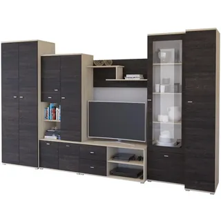 imoebel24 Wohnwand 370/201/51 cm ARS Esche/Canterbury Eiche , Beige, Braun , Holzwerkstoff , 370x201x51 cm , Wohnzimmer, Wohnwände