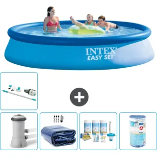 Intex runder aufblasbarer Easy Set-Schwimmpool – 396 x 84 cm – Blau – inklusive Pumpe Sonnensegel - Wartungspaket - Filter - Staubsauger