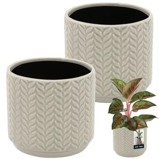 KOTARBAU® Blumentopf Hellgrau Keramik rund ⌀ 12 cm Höhe 12,5 cm Glasierte Keramik 2 St. Blumenübertopf groß Übertopf Pflanztopf Blumentopf Pflanzkübel