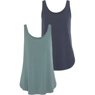 Longtop LASCANA "mit gerundetem Saum", Damen, Gr. 32/34, bunt (mint, navy), Single Jersey, Obermaterial: 95% Viskose (LENZINGTM ECOVEROTM), 5% Elasthan, unifarben, bequem Po-bedeckend, Rundhals, Tops Longtop, Sommertop aus luftigem Viskose-Stretch, Topseller