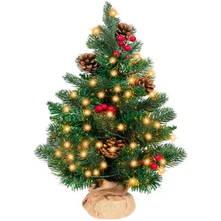 50cm Mini Weihnachtsbaum mit 36 LEDs in Warmweiß, Christmas Tree für Innen und Außen Tischplatte Tannenbaum, Schwer Entflammbar Tisch Christbaum klein für Weihnachtsdeko, Grün Tannenbaum Led Klein