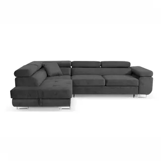 Ecksofa L-Form 275 x 202 cm Dunkelgrau links mit Schlaffunktion und Bettkasten – Sofiland Aller L - Dunkelgrau