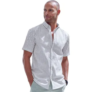 Kurzarmhemd JOHN DEVIN "Regular Fit", Herren, Gr. L (41/42), N-Gr, grau, gestreift, Web, Obermaterial: 100% Baumwolle, gestreift, regular fit, Rundhals, abgesteppte Kante, Hemden Kurzarmhemd, Streifenhemd mit Button-down-Kragen aus reiner Baumwolle, Topseller
