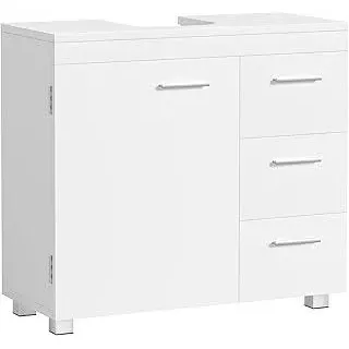 VASAGLE Waschbeckenunterschrank, Badezimmerschrank, 3 große Schubladen, 30 x 70 x 64 cm, 2 Fächer, auch für Waschbecken mit Beckensäule, Badezimmer-Unterschrank mit Füßen, wolkenweiß BBK504W01