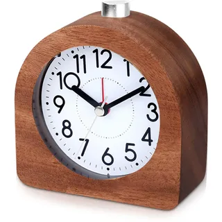 BORDEAG Analog Holz Wecker Mit Snooze, Wecker Analog Ohne Ticken, Nachttisch Tischuhr Mit Nachtlicht, Retro Holzwecker Ohne Ticken Für Büro, Schlafzimmer, Arbeitszimmer, Kinderzimmer